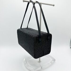 La Regale Vintage Black Beaded Rectangle‎ Box w/Double Satin Handles Unique
